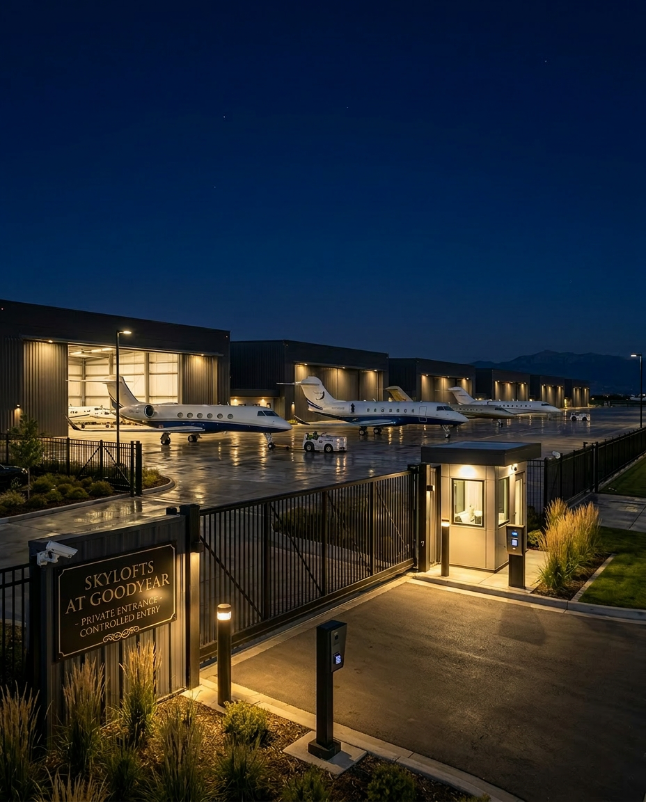 SkyLofts gated campus entrance